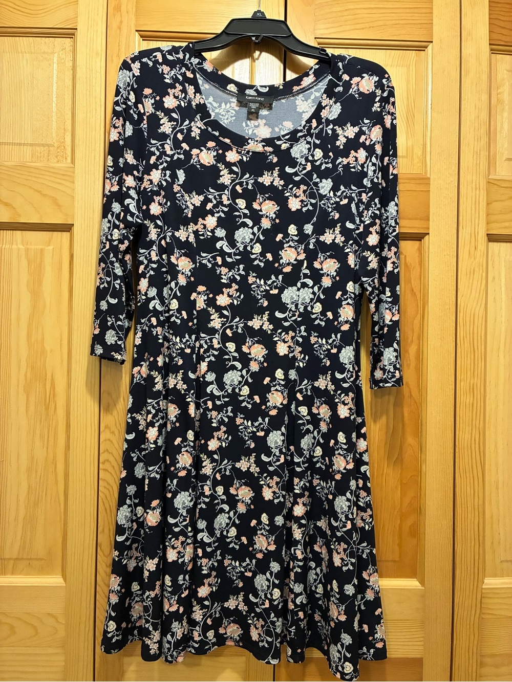 Karen Kane Navy Long-Sleeve Floral Fit & Flare Dress